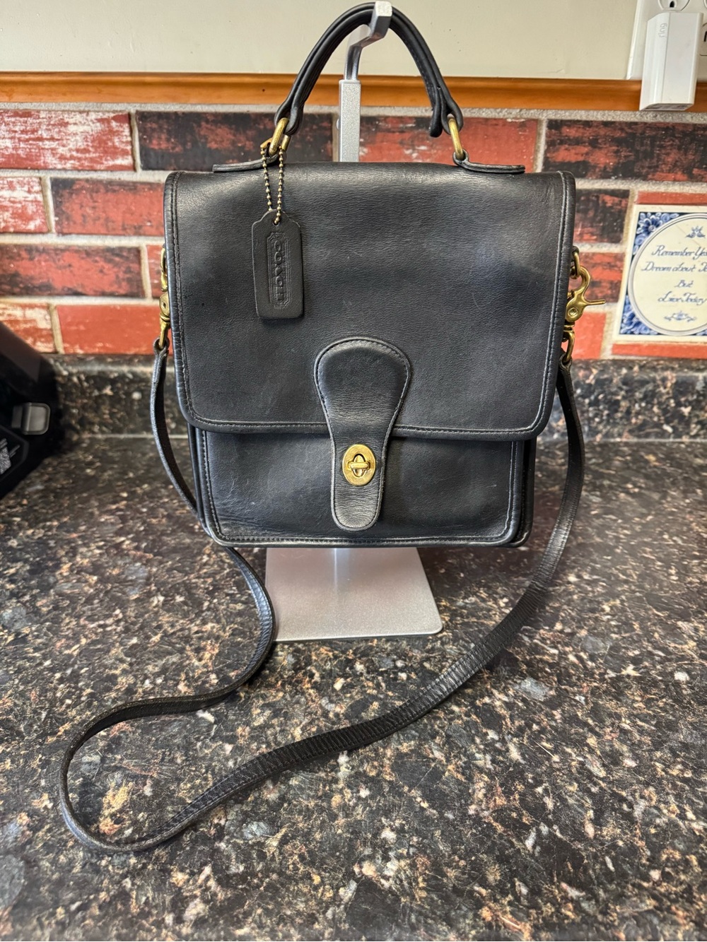 Vintage Coach Station Bag Black Leather Rare Creed Anomaly USA
